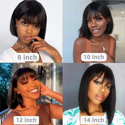 Bob Wig Human Hair – Short Straight Black Lace Front Wig With Bleached Knots - ZOOMNSTORE