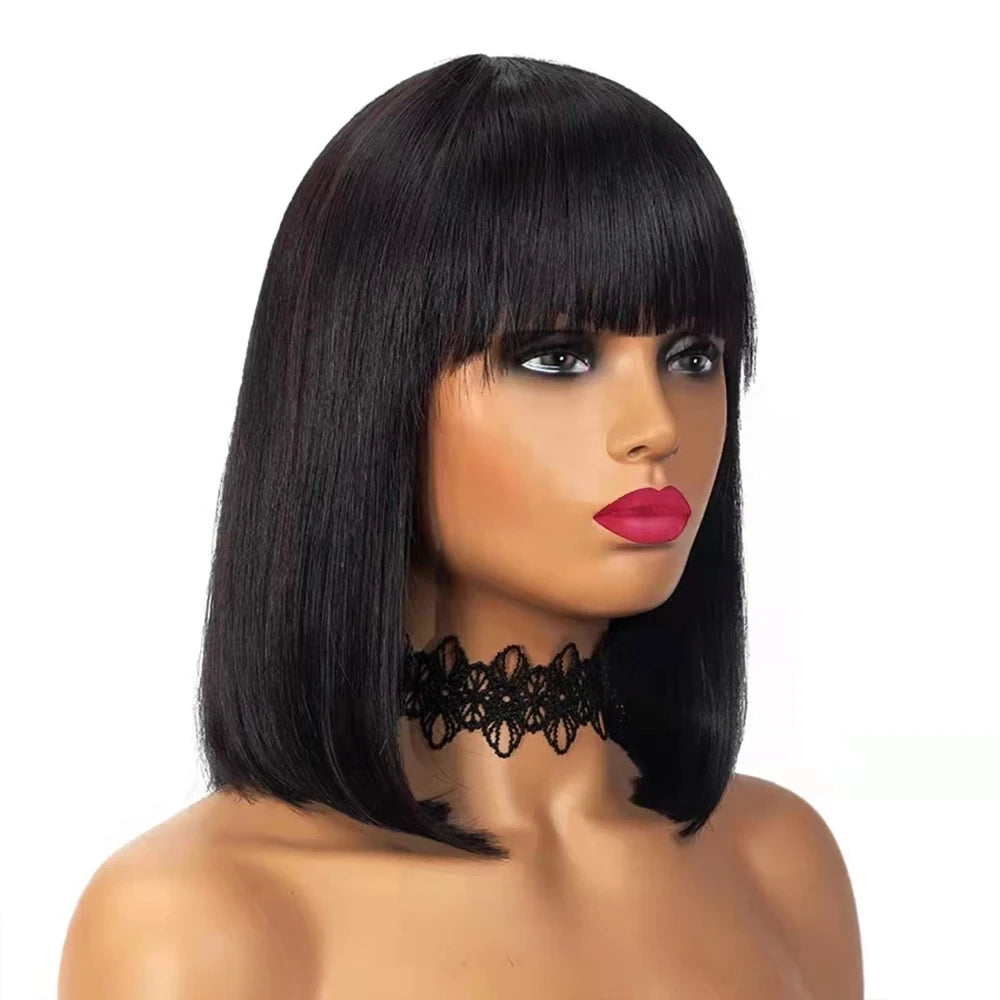 Bob Wig Human Hair – Short Straight Black Lace Front Wig With Bleached Knots - ZOOMNSTORE