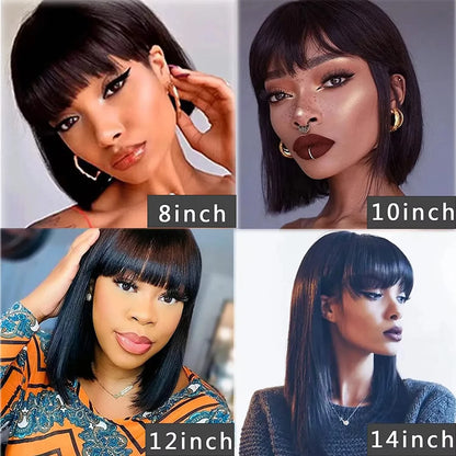 Bob Wig Human Hair – Short Straight Black Lace Front Wig With Bleached Knots - ZOOMNSTORE