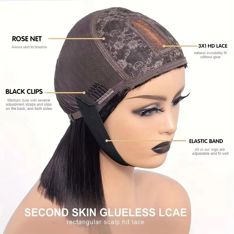 Bob Wig Human Hair – Short Straight Black Lace Front Wig With Bleached Knots - ZOOMNSTORE