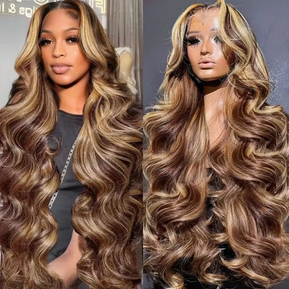 Body Wave Human Hair Wig – Ombre Brown Honey Blonde 13x6 Lace, Preplucked Hairline - ZOOMNSTORE