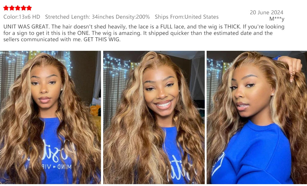 Body Wave Human Hair Wig – Ombre Brown Honey Blonde 13x6 Lace, Preplucked Hairline - ZOOMNSTORE