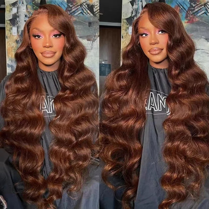 Body Wave Lace Wig - 13x6 Lace Front Human Hair Wig, Chocolate Brown Brazilian Remy Hair - ZOOMNSTORE