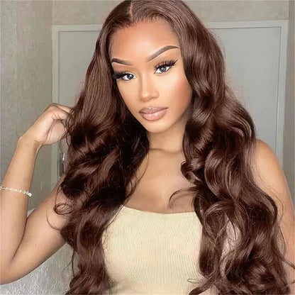 Body Wave Lace Wig - 13x6 Lace Front Human Hair Wig, Chocolate Brown Brazilian Remy Hair - ZOOMNSTORE