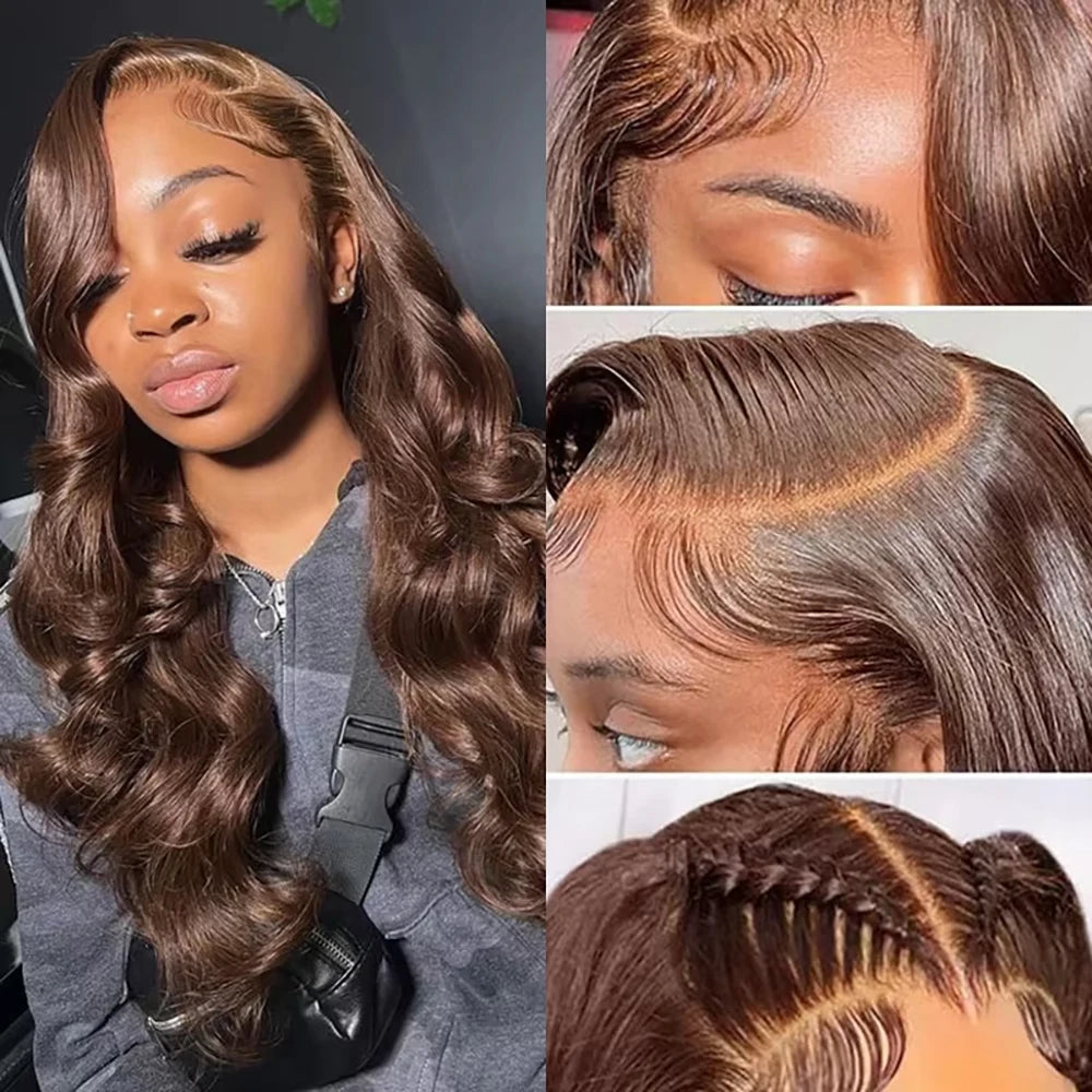 Body Wave Lace Wig - 13x6 Lace Front Human Hair Wig, Chocolate Brown Brazilian Remy Hair - ZOOMNSTORE