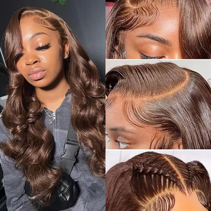 Body Wave Lace Wig - 13x6 Lace Front Human Hair Wig, Chocolate Brown Brazilian Remy Hair - ZOOMNSTORE