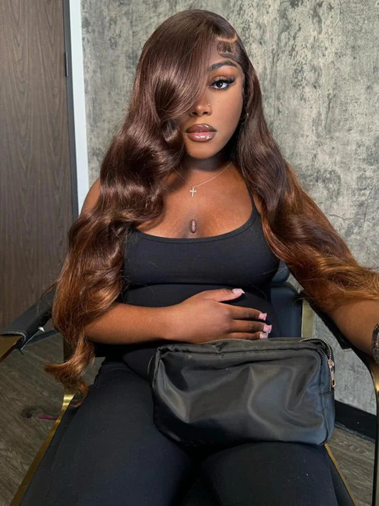 Body Wave Lace Wig - 13x6 Lace Front Human Hair Wig, Chocolate Brown Brazilian Remy Hair - ZOOMNSTORE