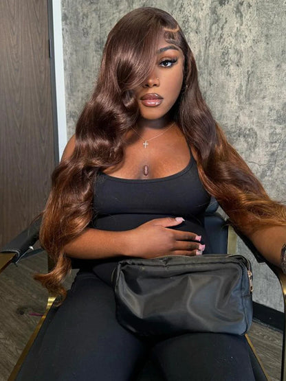 Body Wave Lace Wig - 13x6 Lace Front Human Hair Wig, Chocolate Brown Brazilian Remy Hair - ZOOMNSTORE