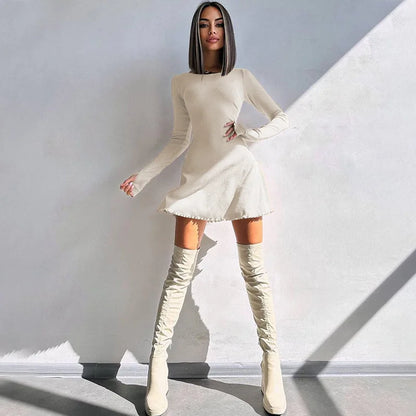 Bodycon Mini Dress - Knitted Streetwear Slim Fit Women's Dress With Long Sleeve - ZOOMNSTORE