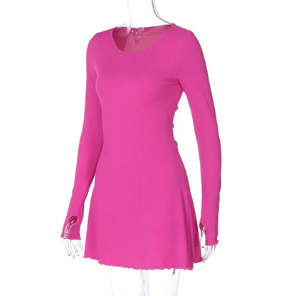 Bodycon Mini Dress - Knitted Streetwear Slim Fit Women's Dress With Long Sleeve - ZOOMNSTORE