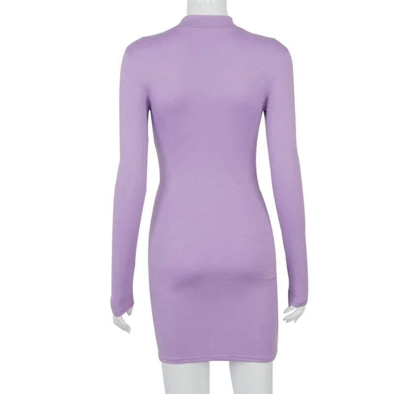 Bodycon Mini Dress - Long Sleeve Turtleneck Bandage Black Party Dress With Ruched Detail - ZOOMNSTORE