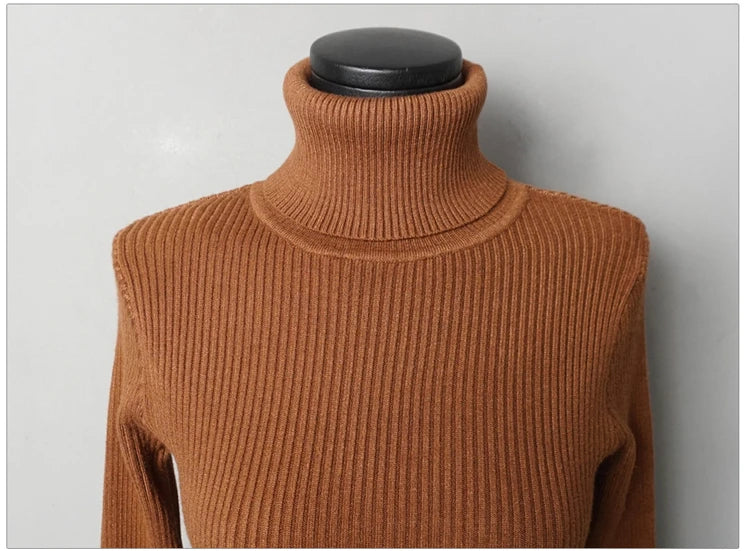 Womens Turtleneck Bodycon Dress - Warm Long Sleeve Knit Mini Dress for Office  Casual Wear - ZOOMNSTORE