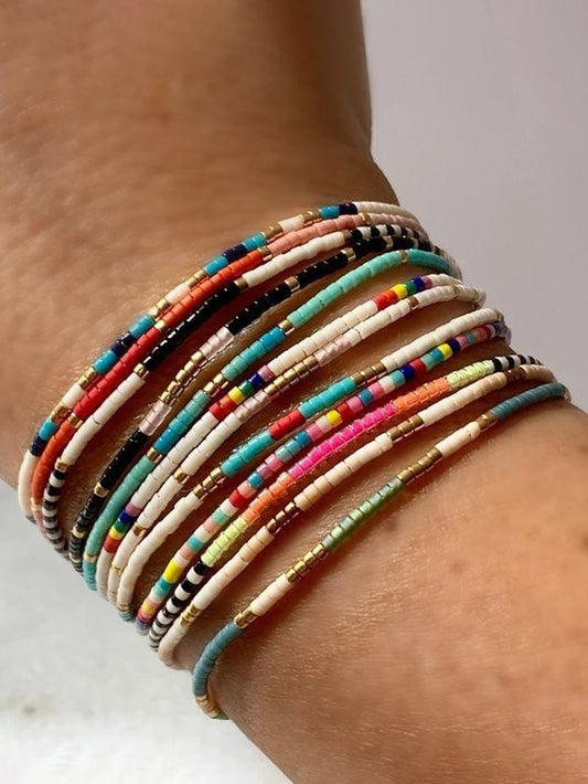 Bohemian Gold Glass Bead Stretch Bracelet Set - Handmade Vacation Jewelry for Girls - ZOOMNSTORE