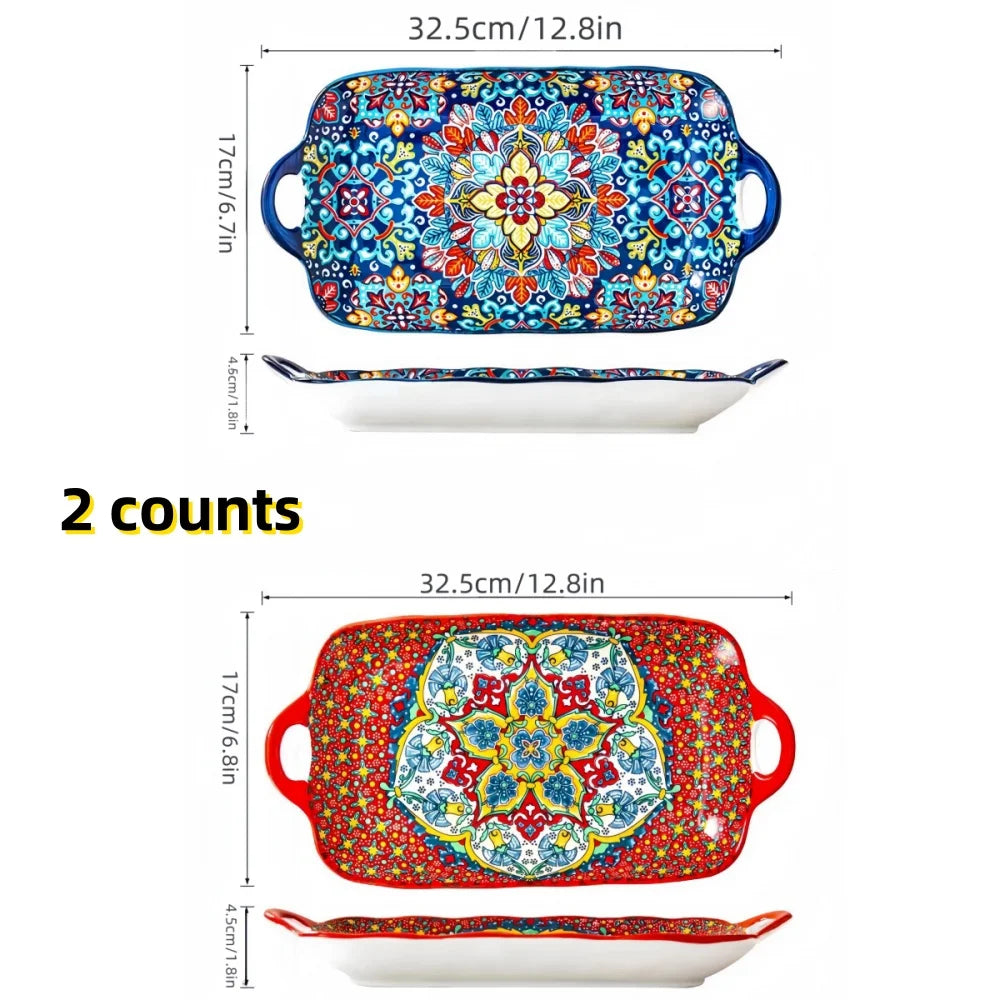 Bohemian Ceramic Fish Dish with Handle - 128-Inch Rectangular Tray Microwave  Oven Safe - ZOOMNSTORE
