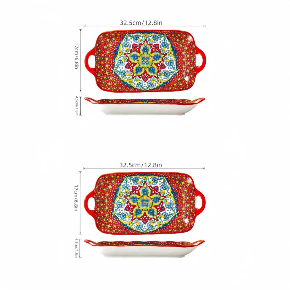 Bohemian Ceramic Fish Dish with Handle - 128-Inch Rectangular Tray Microwave  Oven Safe - ZOOMNSTORE