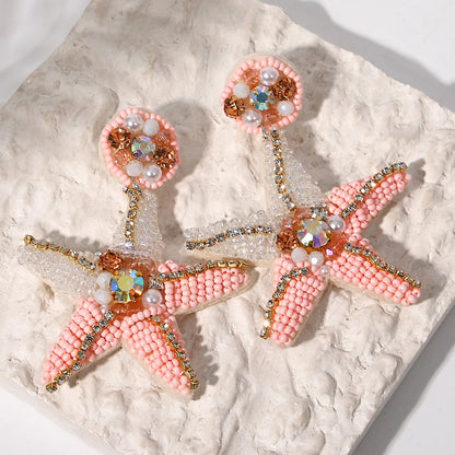 Bohemian Ocean Animal Earrings - Starfish Lobster Conch Seed Bead Drop Earrings for Women - ZOOMNSTORE