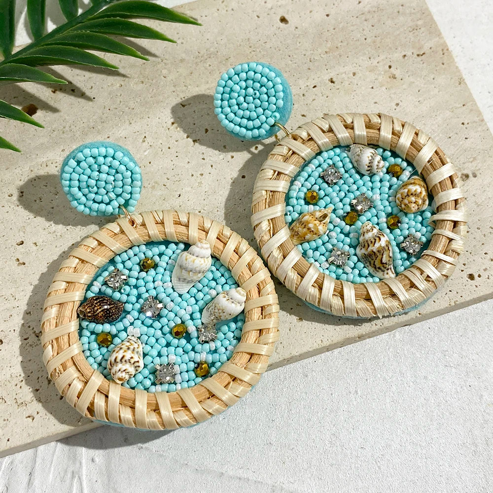 Bohemian Ocean Animal Earrings - Starfish Lobster Conch Seed Bead Drop Earrings for Women - ZOOMNSTORE