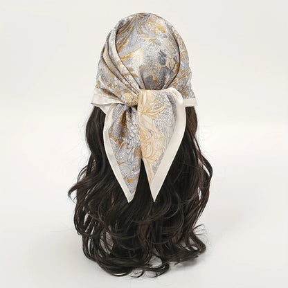 Bohemian Floral Silk Scarf - Tropical Leaf Head Wrap and Bandana - ZOOMNSTORE