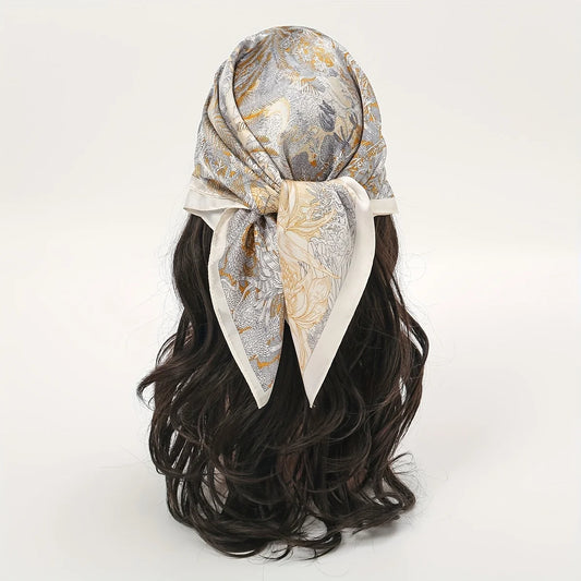 Bohemian Floral Silk Scarf - Tropical Leaf Head Wrap and Bandana - ZOOMNSTORE