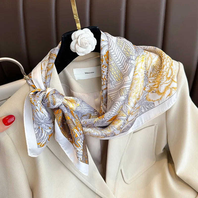 Bohemian Floral Silk Scarf - Tropical Leaf Head Wrap and Bandana - ZOOMNSTORE