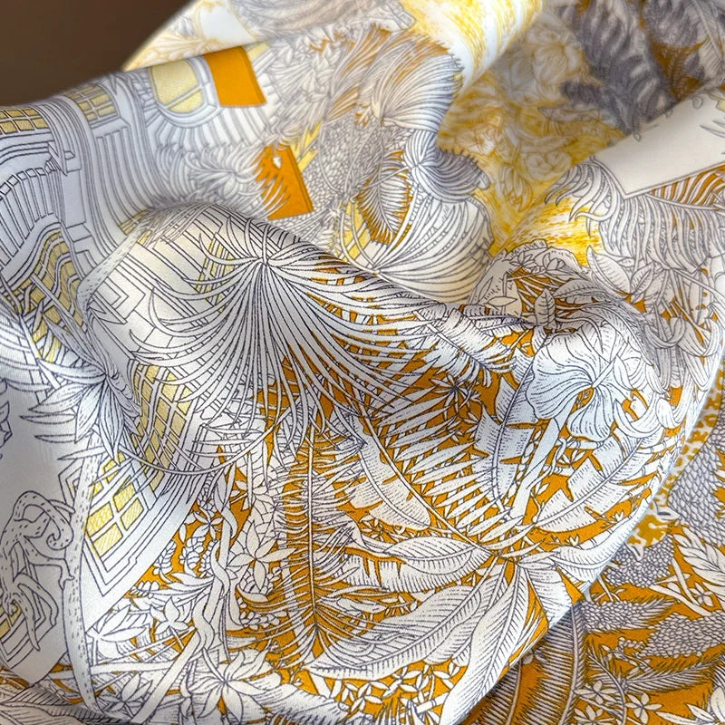 Bohemian Floral Silk Scarf - Tropical Leaf Head Wrap and Bandana - ZOOMNSTORE