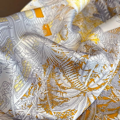 Bohemian Floral Silk Scarf - Tropical Leaf Head Wrap and Bandana - ZOOMNSTORE