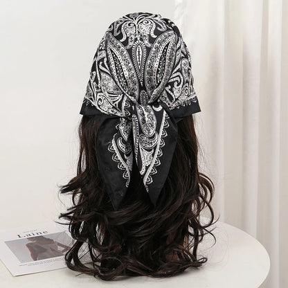 Bohemian Floral Silk Scarf - Tropical Leaf Head Wrap and Bandana - ZOOMNSTORE