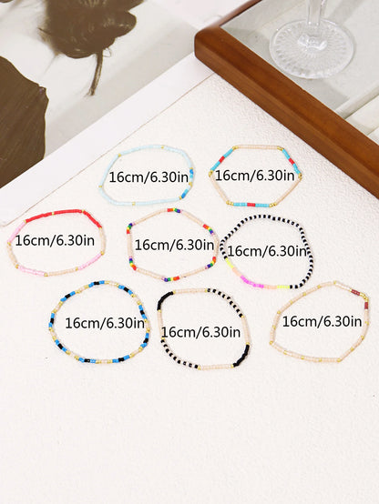 Bohemian Gold Glass Bead Stretch Bracelet Set - Handmade Vacation Jewelry for Girls - ZOOMNSTORE