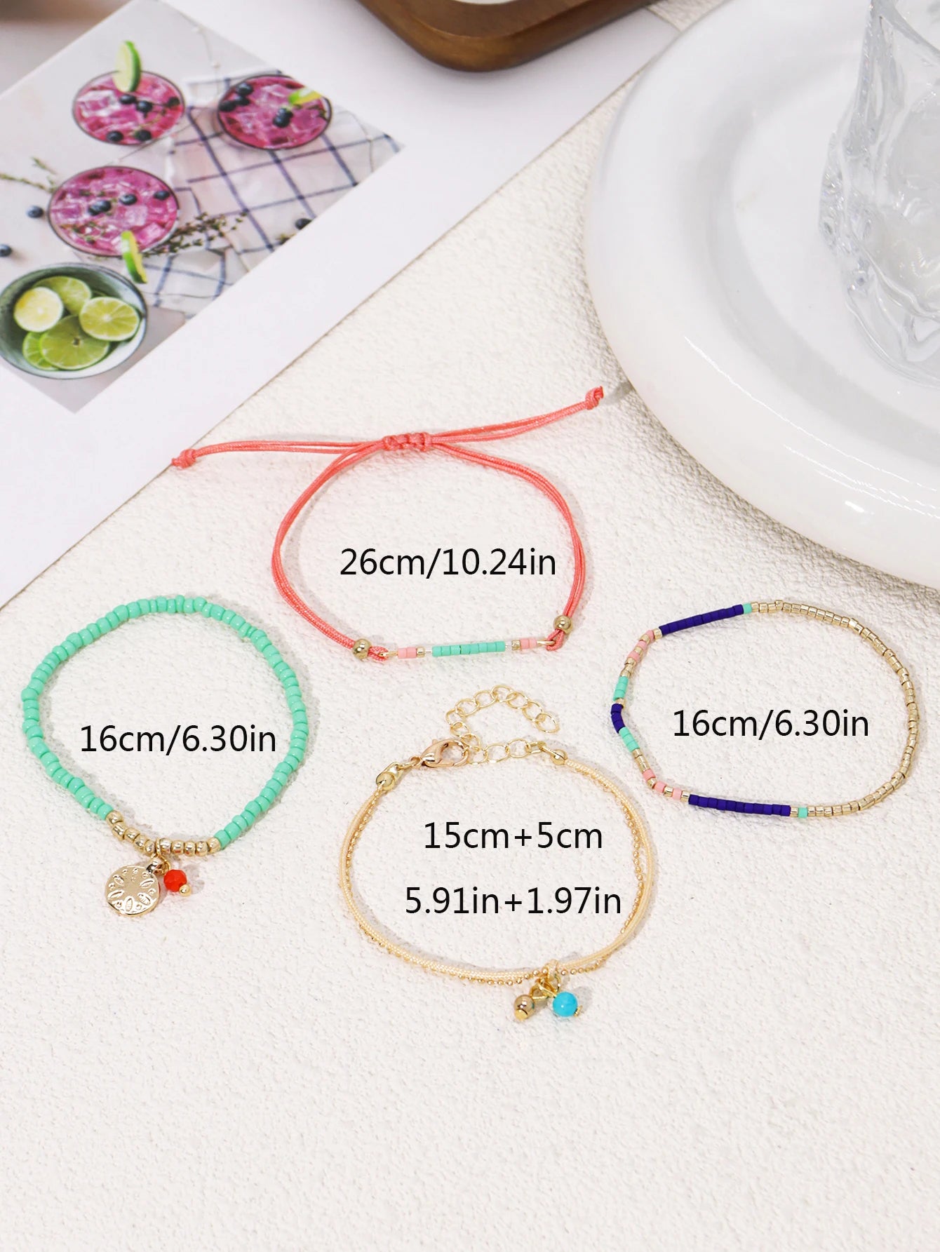 Bohemian Gold Glass Bead Stretch Bracelet Set - Handmade Vacation Jewelry for Girls - ZOOMNSTORE