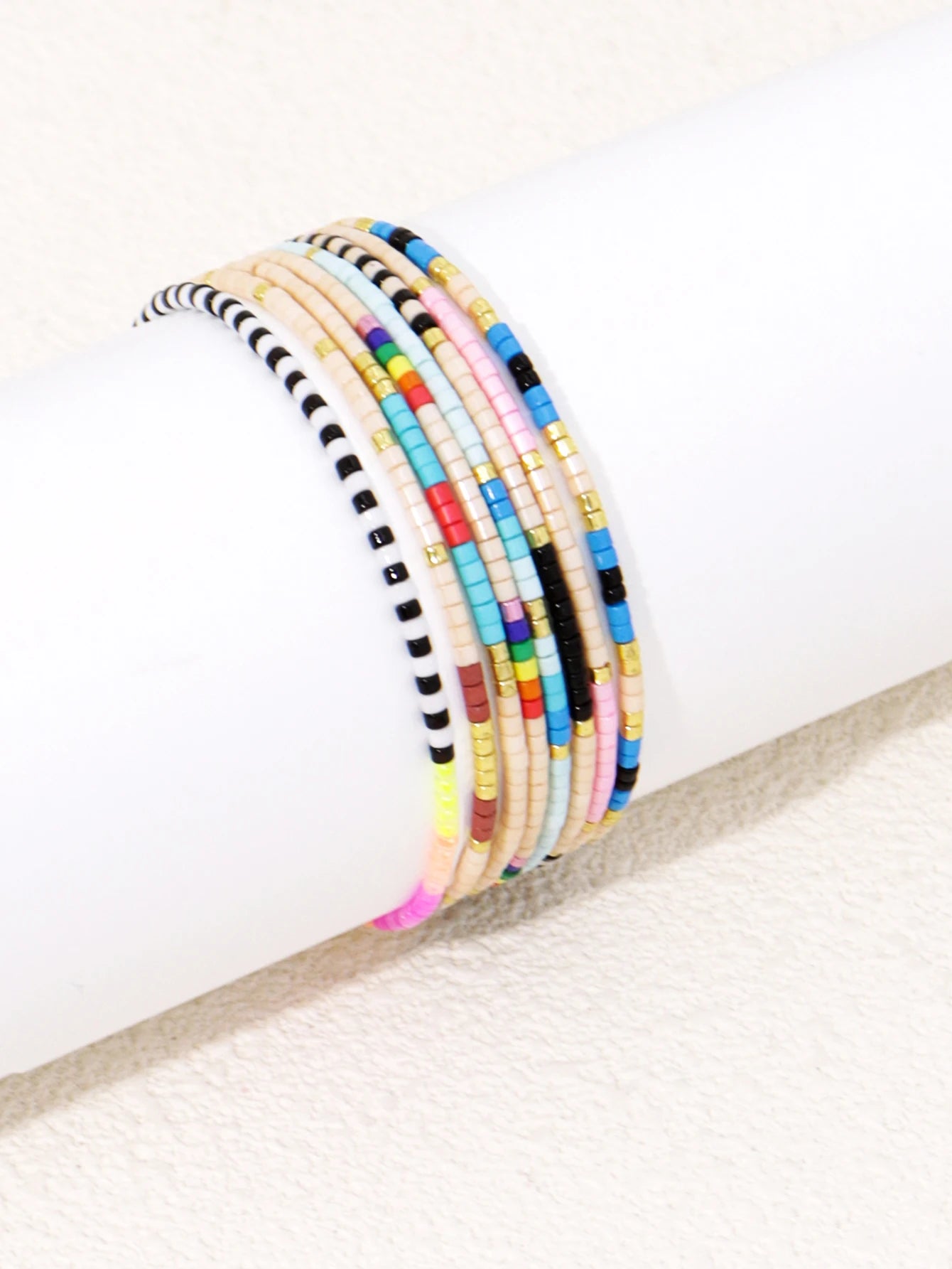 Bohemian Gold Glass Bead Stretch Bracelet Set - Handmade Vacation Jewelry for Girls - ZOOMNSTORE