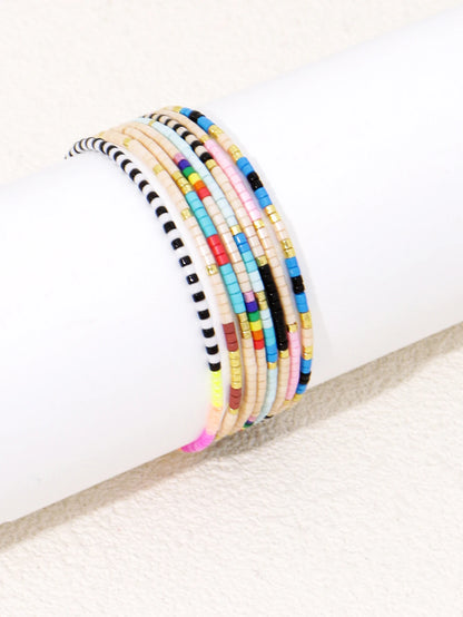 Bohemian Gold Glass Bead Stretch Bracelet Set - Handmade Vacation Jewelry for Girls - ZOOMNSTORE