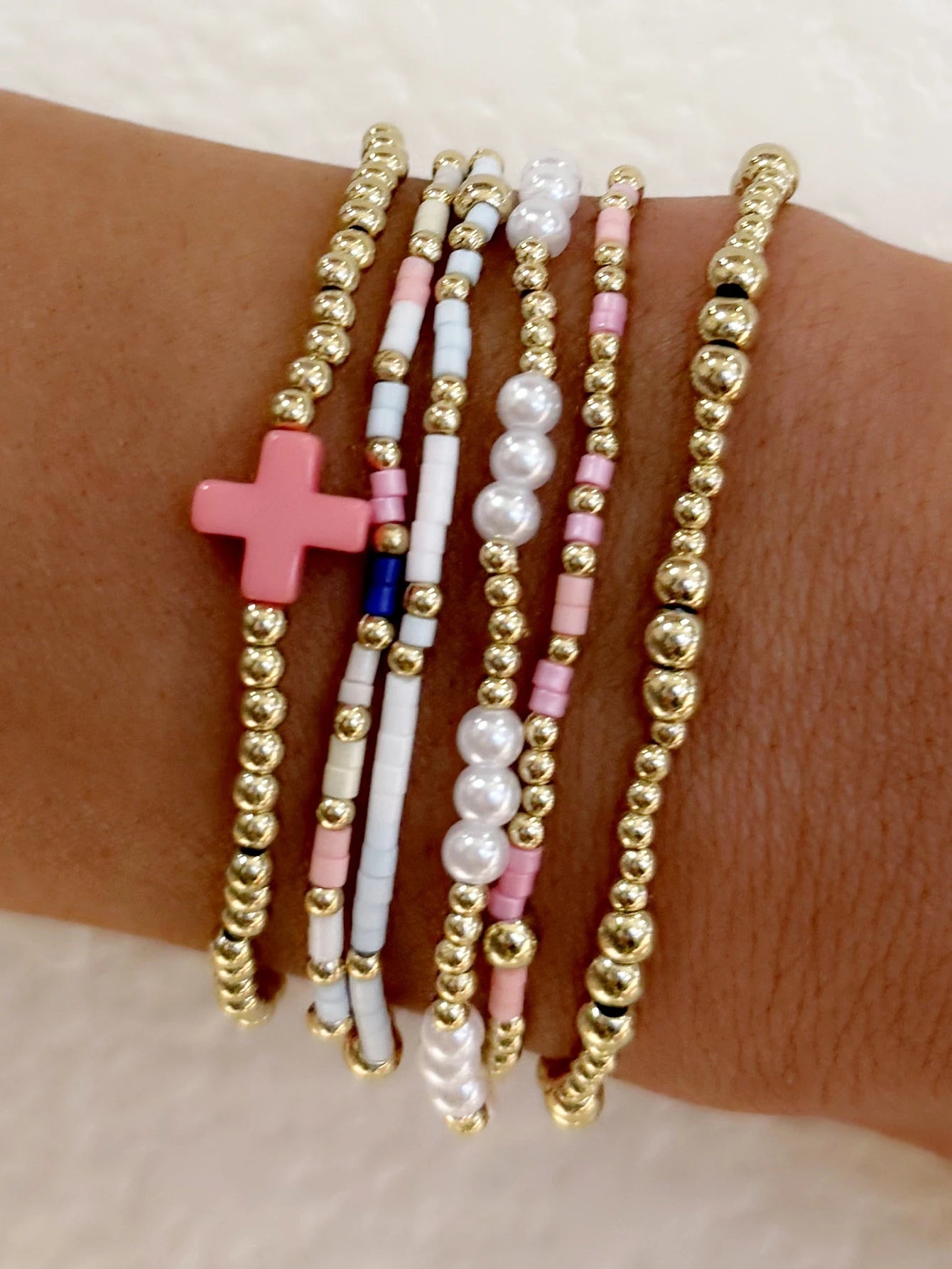 Bohemian Gold Glass Bead Stretch Bracelet Set - Handmade Vacation Jewelry for Girls - ZOOMNSTORE
