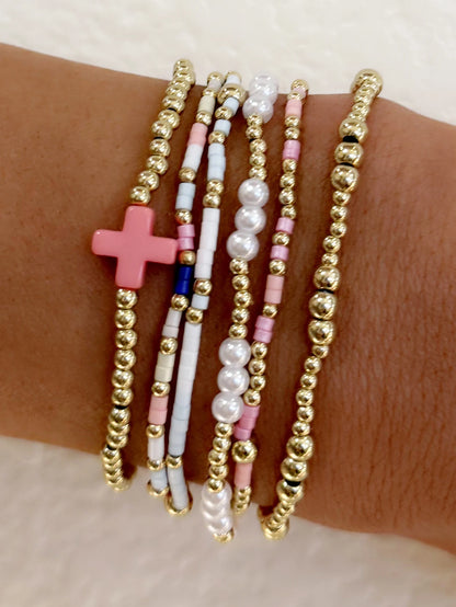 Bohemian Gold Glass Bead Stretch Bracelet Set - Handmade Vacation Jewelry for Girls - ZOOMNSTORE