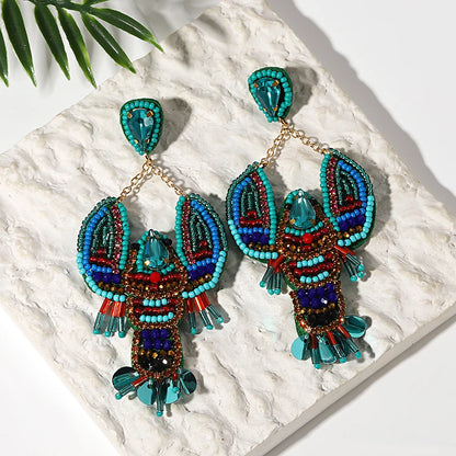 Bohemian Ocean Animal Earrings - Starfish Lobster Conch Seed Bead Drop Earrings for Women - ZOOMNSTORE