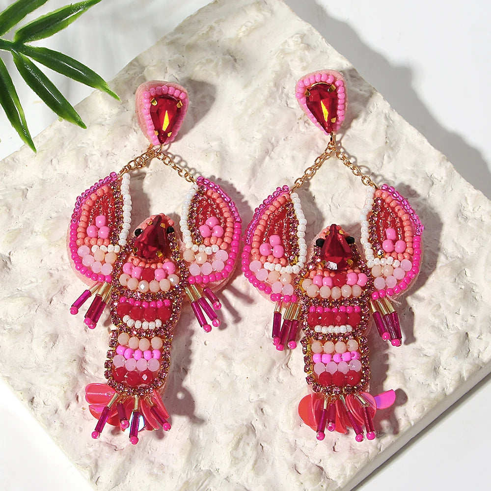 Bohemian Ocean Animal Earrings - Starfish Lobster Conch Seed Bead Drop Earrings for Women - ZOOMNSTORE
