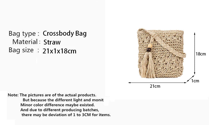 Bohemian Straw Shoulder Bag - Handmade Travel Beach Crossbody with Tassels - ZOOMNSTORE