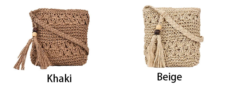 Bohemian Straw Shoulder Bag - Handmade Travel Beach Crossbody with Tassels - ZOOMNSTORE