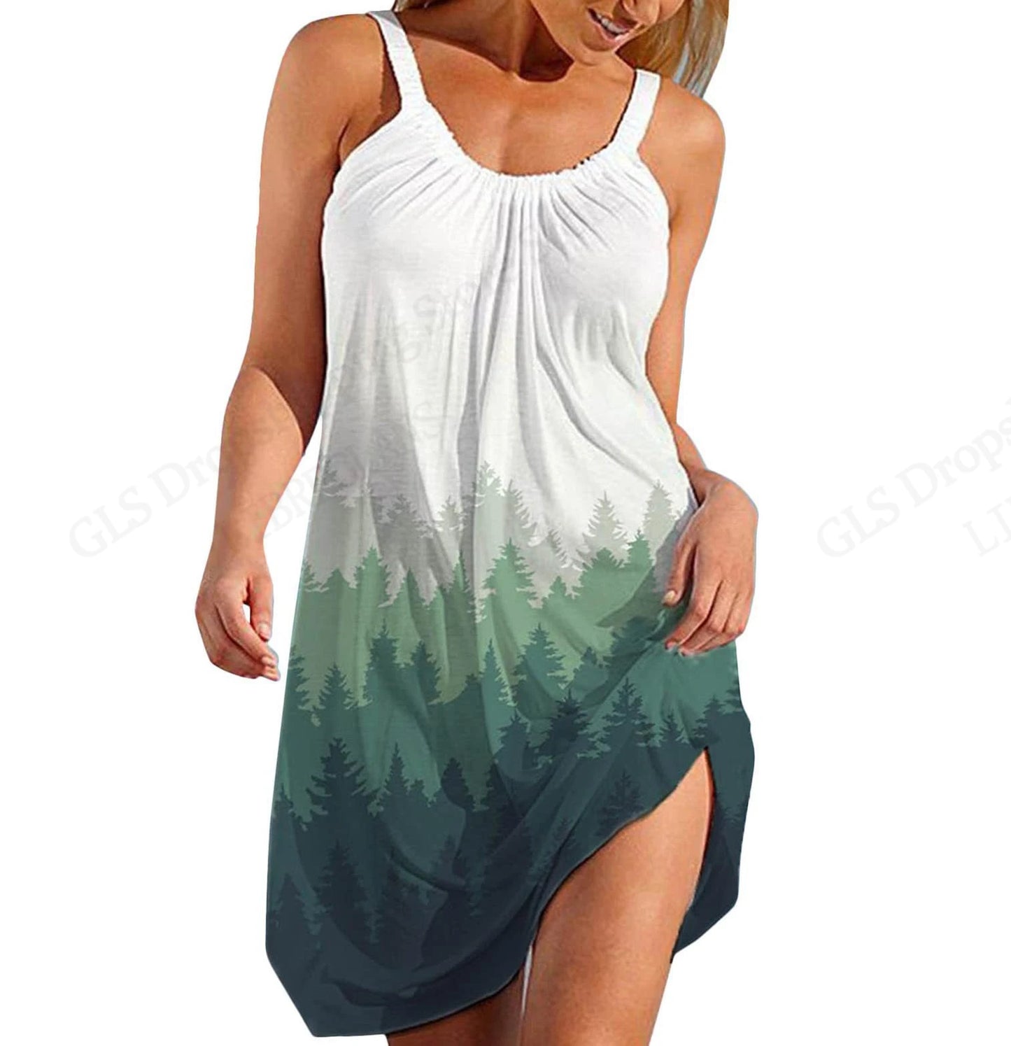 Elegant Sleeveless Mini Dress - Summer Beach Bohemian Sea Turtle Print - ZOOMNSTORE