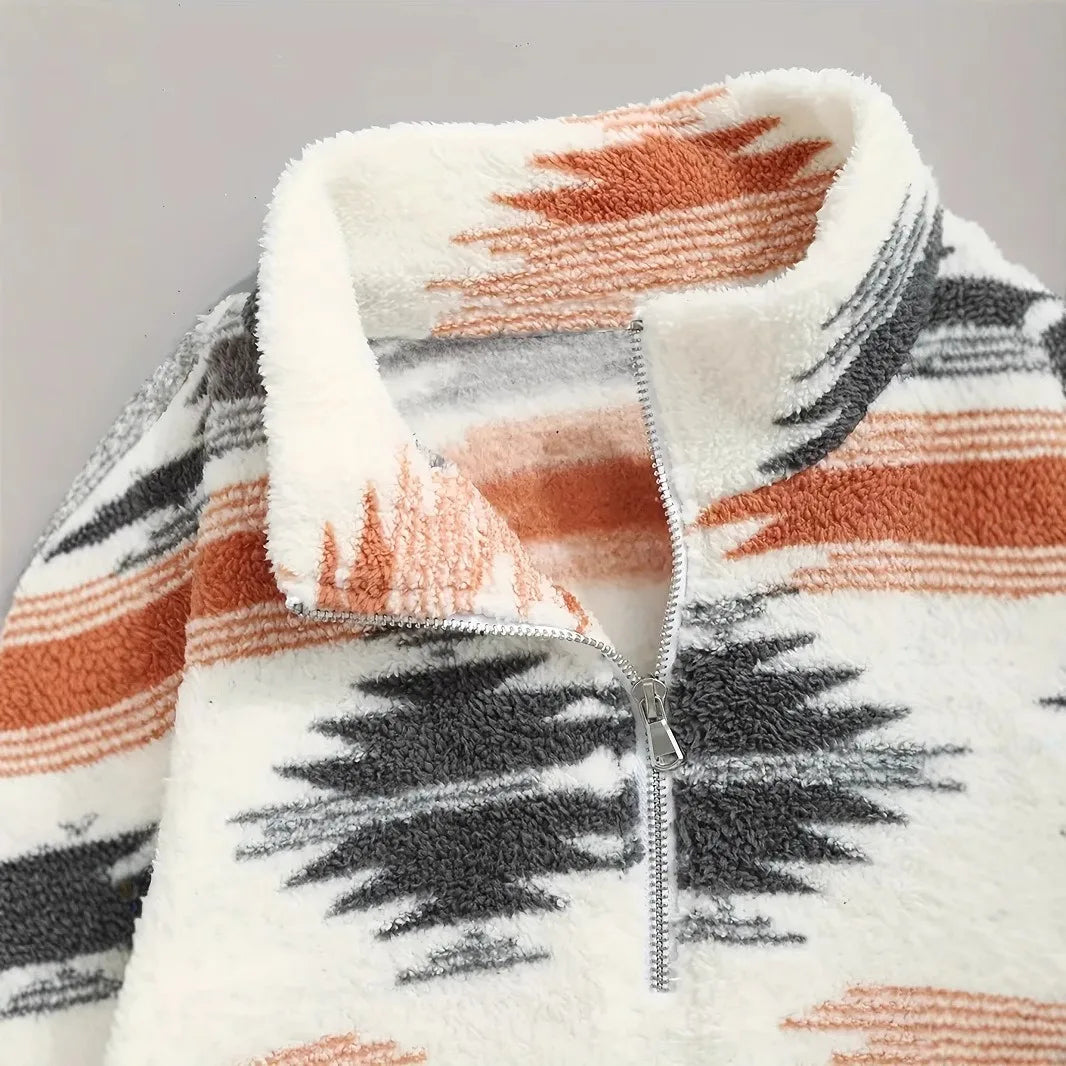 2024 Autumn/Winter New Printed Bohemian Zipper Plush Jacket Hoodie for Women - ZOOMNSTORE