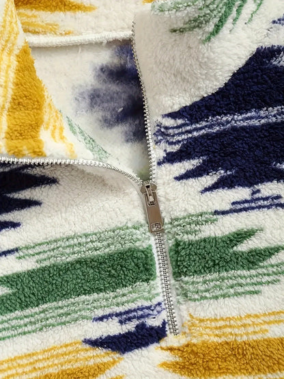 2024 Autumn/Winter New Printed Bohemian Zipper Plush Jacket Hoodie for Women - ZOOMNSTORE