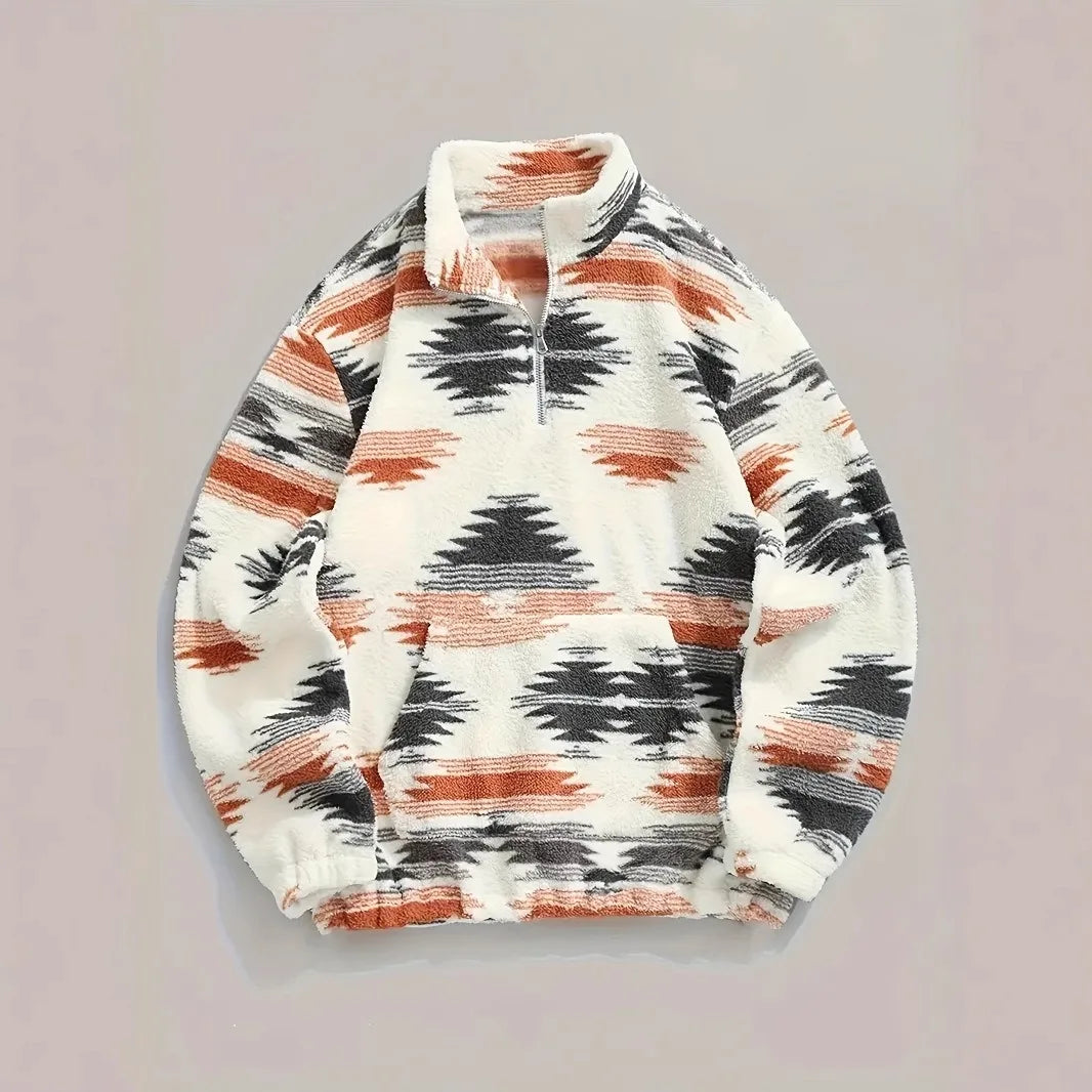 2024 Autumn/Winter New Printed Bohemian Zipper Plush Jacket Hoodie for Women - ZOOMNSTORE