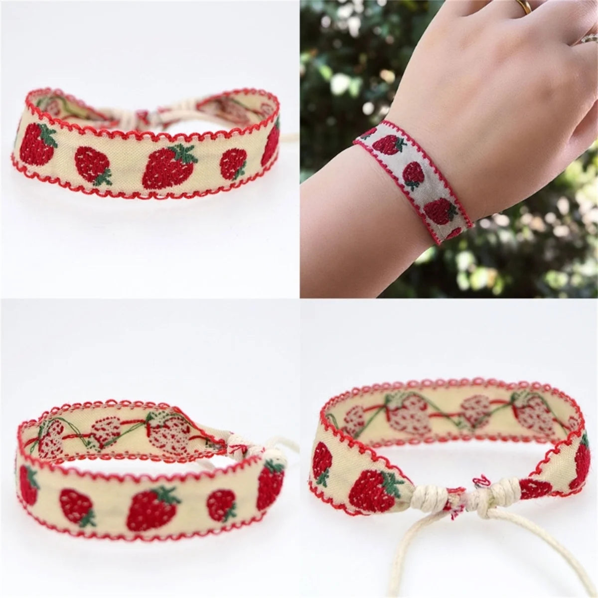 Boho Strawberry Flower Bracelet - Handmade Kids Friendship Wristband - ZOOMNSTORE