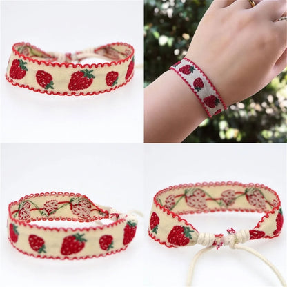 Boho Strawberry Flower Bracelet - Handmade Kids Friendship Wristband - ZOOMNSTORE
