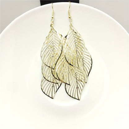 Boho Hollow Leaf Dangle Earrings - Multi-layer Golden Alloy Jewelry - ZOOMNSTORE