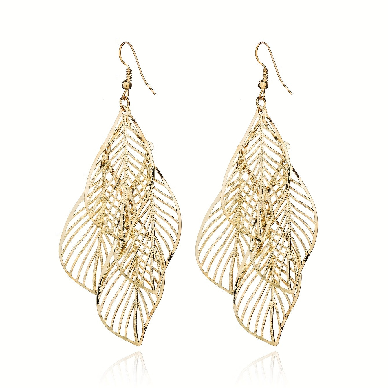 Boho Hollow Leaf Dangle Earrings - Multi-layer Golden Alloy Jewelry - ZOOMNSTORE
