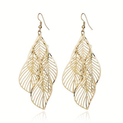 Boho Hollow Leaf Dangle Earrings - Multi-layer Golden Alloy Jewelry - ZOOMNSTORE