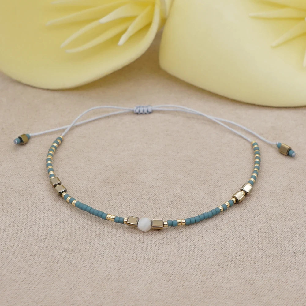 Boho Semi-Precious Stone Bracelet - Amber  Black Gallstone Fashion Gift for Women - ZOOMNSTORE