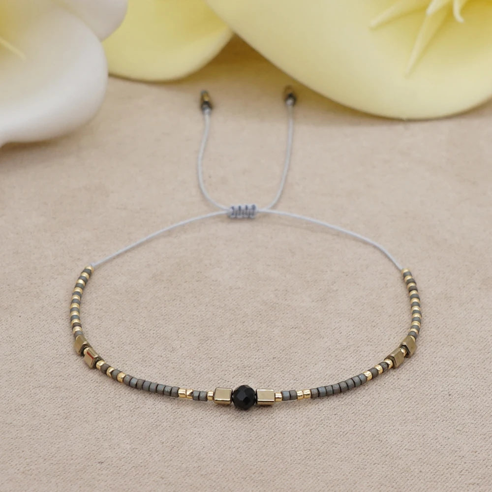 Boho Semi-Precious Stone Bracelet - Amber  Black Gallstone Fashion Gift for Women - ZOOMNSTORE
