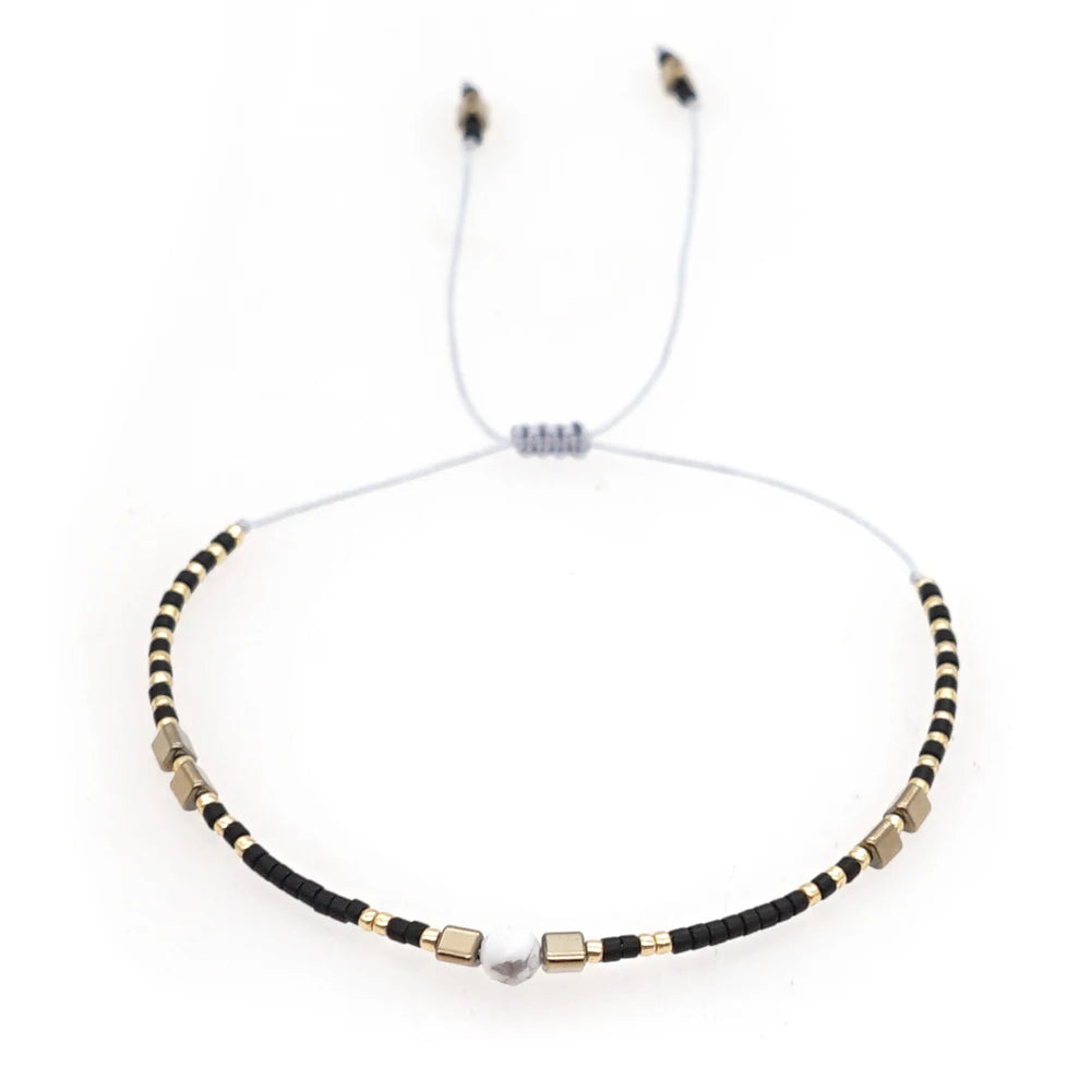 Boho Semi-Precious Stone Bracelet - Amber  Black Gallstone Fashion Gift for Women - ZOOMNSTORE
