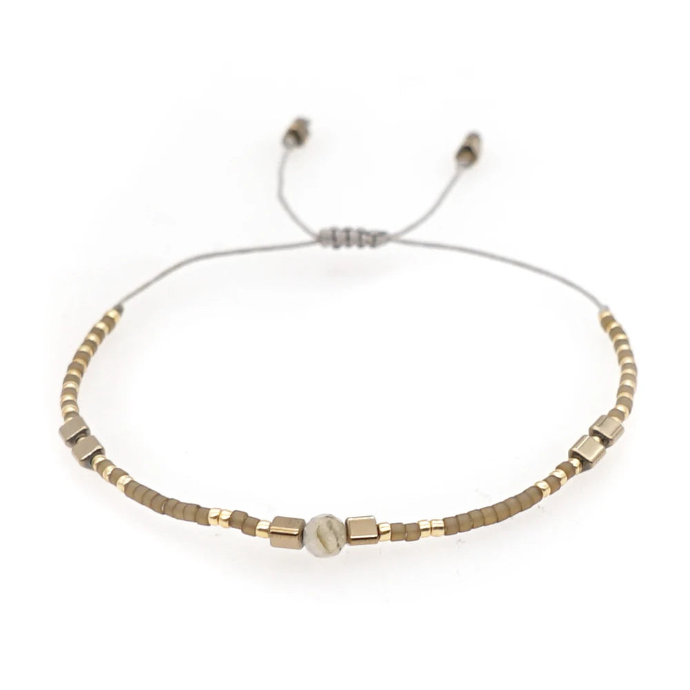 Boho Semi-Precious Stone Bracelet - Amber  Black Gallstone Fashion Gift for Women - ZOOMNSTORE